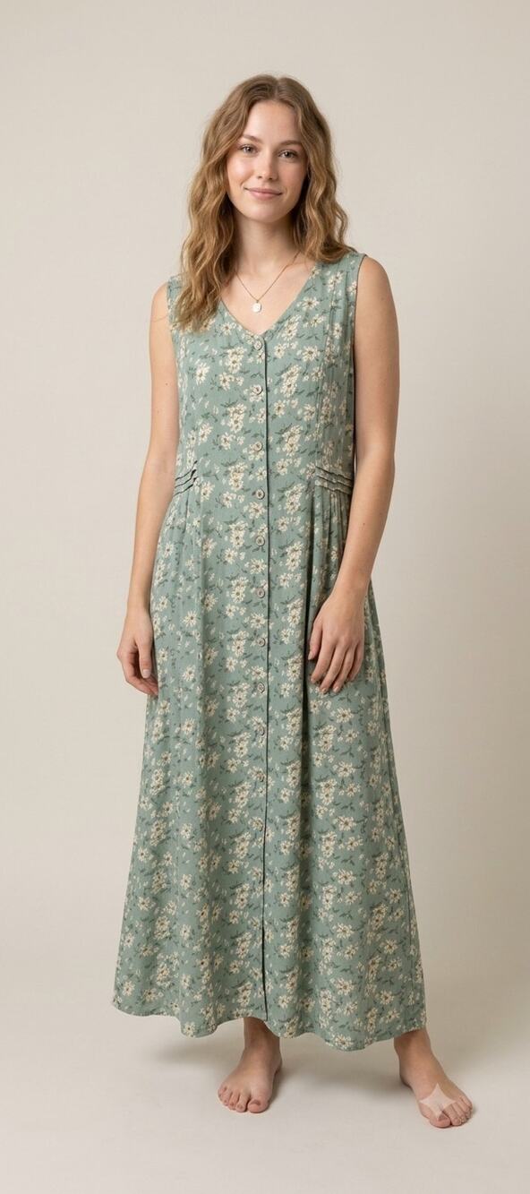 Vintage April Cornell Green Floral Maxi Dress Medium Cottagecore